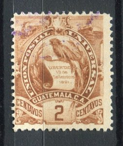 GUATEMALA; 1886 classic Quetzal Coat of Arms issue fine used 2c. value