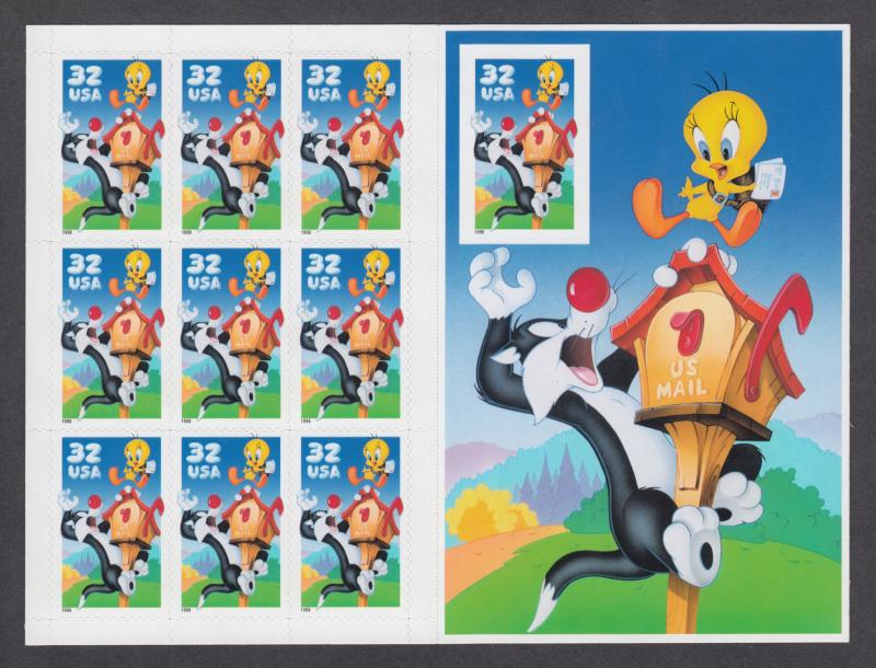 US #3205  Sylvester & Tweety w/imperf   Full sheet of 10 MNH