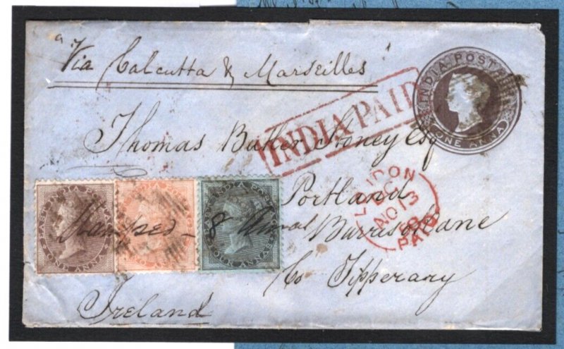 INDIA MUTINY MILITARY CAMP Letter 1858 Cover 4-COLOUR MIXED FRANKING Rare 311m