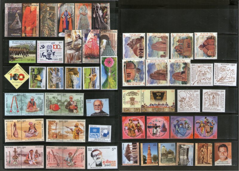 India 2020 Year Pack of 55 Stamps on Mahatma Gandhi COVID-19 Fashion Textile UNE