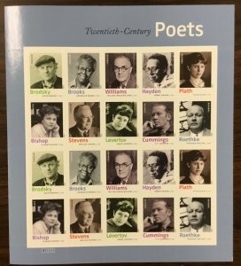 4654-4663   20th Century Poets    MNH  Forever sheet of 20   FV $13.60 In 2012