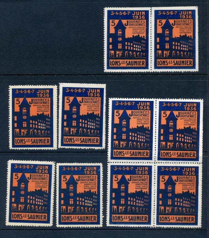 10 VINTAGE 1936 JOURNEES URASSIENNES FAIR POSTER STAMPS (L781) SAUNIER FRANCE