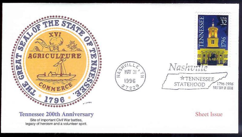 UNITED STATES FDC 32c Tennessee 1996 Fleetwood