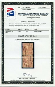 US SCOTT #849, Used-LP-VF-XF Graded 85 PSE Certificate (DFP)