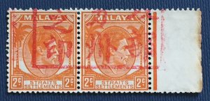 MALACCA Japanese Occupation opt Straits Settlements KGVI 2c pairSG#J46 MNG M4631