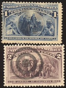 US Scott 230-31 USED - 1¢ & 2¢ Colombians - Target Cancel on 2¢-No Faults