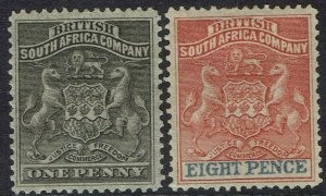 RHODESIA 1892 ARMS 1D AND 8D 