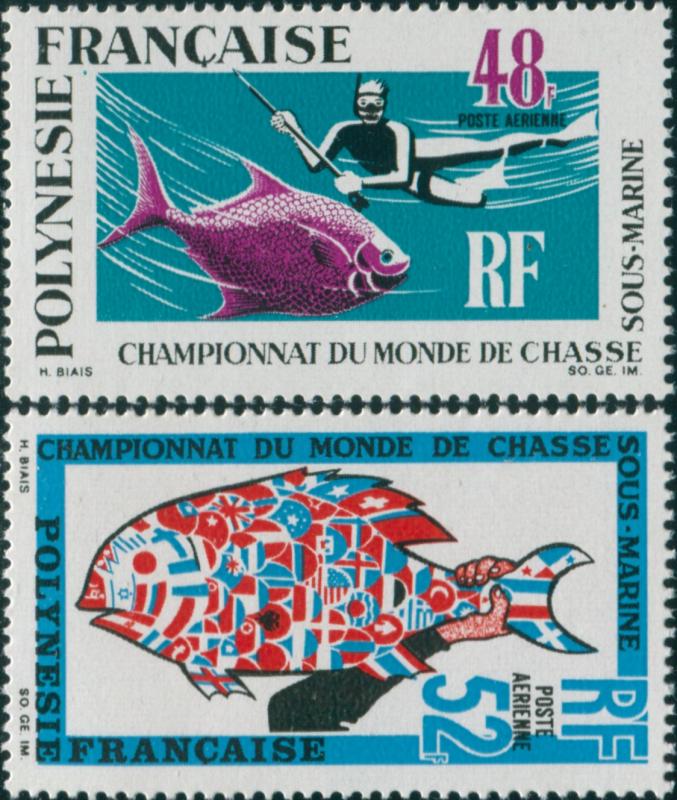 French Polynesia 1969 Sc#C52-C53,SG95-96 Underwater Hunting set MLH