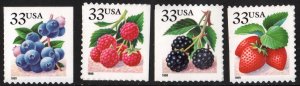 SC#3298-3301 33¢ Berries Booklet Singles (1999) SA