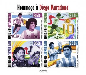 C A R - 2020 - Tribute to Diego Maradona - Perf 4v Sheet #1 - Mint Never Hinged