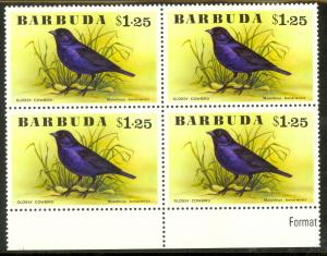 BARBUDA 1976 $1.25 GLOSSY COWBIRD Block of 4 Pictorial Sc 242 MNH