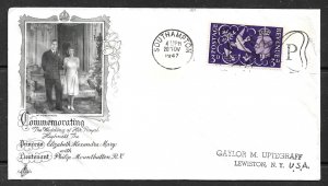 GREAT BRITAIN 1947 Princess Elizabeth ROYAL WEDDING Cachet SPECIAL CXL Cover