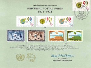 United Nations Geneva 1974 FDC Sc 39 Souvenir Card Universal Postal Union