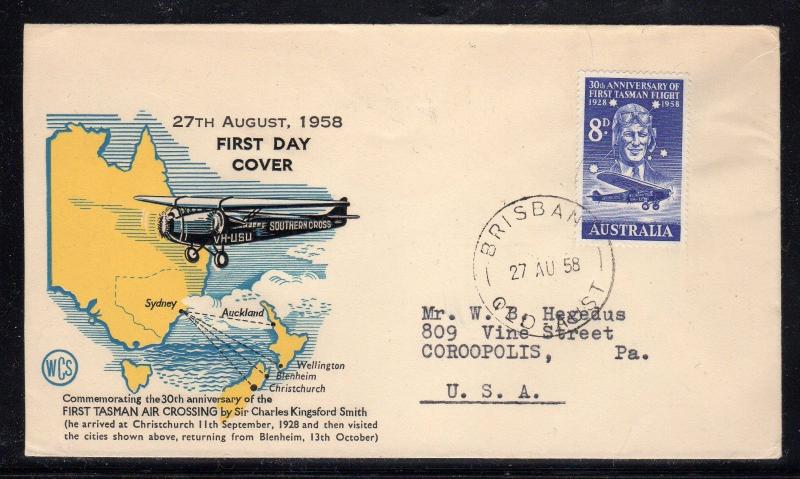 Australia Tasman Flight FDC Brisbane to US 1958 a972