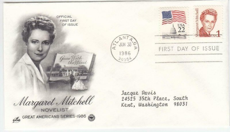 1986, Margaret Mitchell, Artcraft/PCS, FDC (D13762)