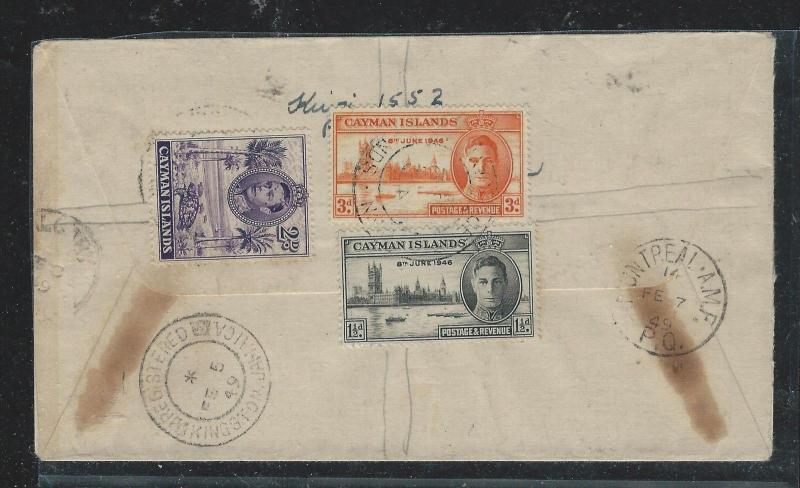 CAYMAN ISANDS (P1706B) 1949 KGVI 9 DIFF STAM FRANK REG TO CANADA