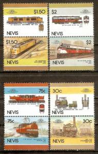 Nevis 1985 Locomotive Railway Train Transport Se-tenant Pair 8v MNH ++ 3300