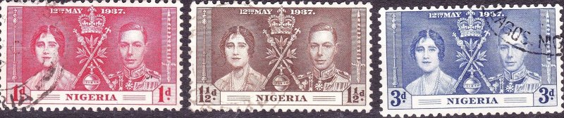 NIGERIA 1937 1d/1.5d/3d Coronation Set SG46-48 Fine Used