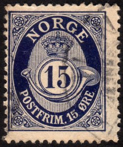 1920, Norway 15ö, Posthorn, Used, Sc 84