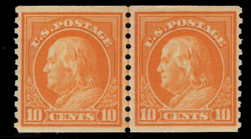 MOMEN: US STAMPS #497 LINE PAIR MINT OG NH VF/XF APS CERT LOT #82007