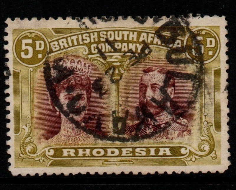 RHODESIA SG141a 1910-3 5d PURPLE-BROWN & OLIVE-YELLOW USED