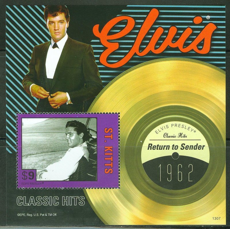 ST. KITTS 2013 ELVIS PRESLEY RETURN TO SENDER  CLASSIC HITS SOUVENIR SHEET