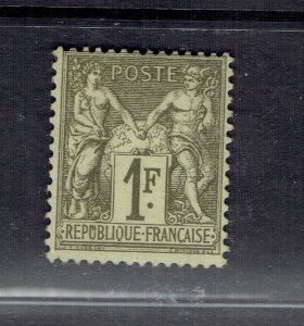FRANCE # 76 1 franc bronze green Sage Type I unused (no gum) Fine