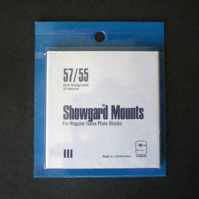 Showgard Stamp Mount Size 57/55 mm - BLACK (Pack of 25) (57x55 57mm)  PRECUT 