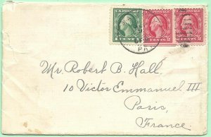 9/8/1922 cover Waverly PA to Robert Hall in Paris France with a 9-Page Letter