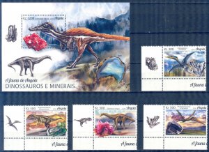 Angola 2018 Dinosaurs Minerals Set of 4 + S/S MNH