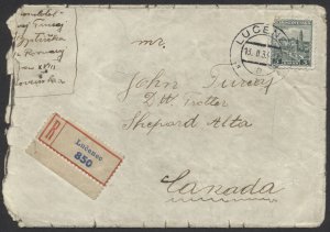 1933 Registered Cover Czechoslovakia to Shepard Alberta RPOs