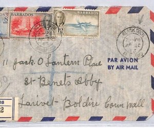 BARBADOS KGVI 12c FLYING FISH Air Mail Cover *BLACK ROCK* CDS 1953 Cornwall ZV91