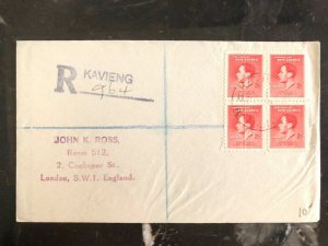 1938 Kavieng Papua New Guinea Registered Cover To London England Stamp Block