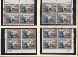 RW59 - Federal Duck Stamp. Set Of  4  Matching Plate Blocks. MNH. OG  #02 RW59PB