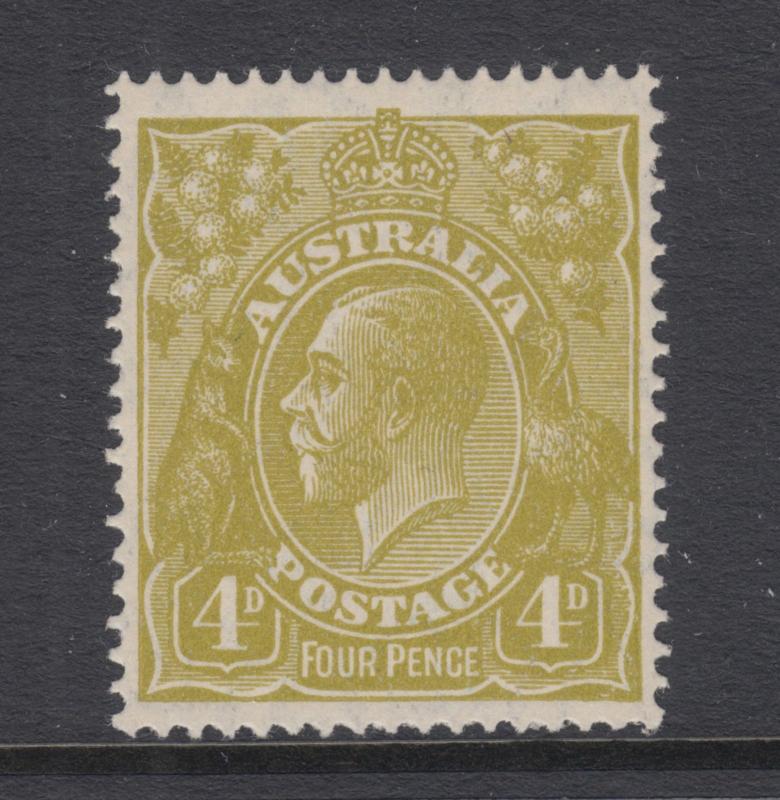 Australia Sc 73a MLH. 1928 4p olive bister KGV, Scarce perf 14