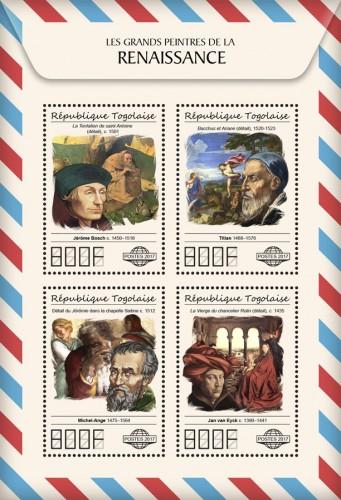 TOGO - 2017 - Great Painters of Renaissance- Perf 4v Sheet - MNH