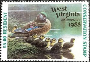 West Virginia #WV3a 1988 Single Serial Number on Back Resident Duck Stamp L37
