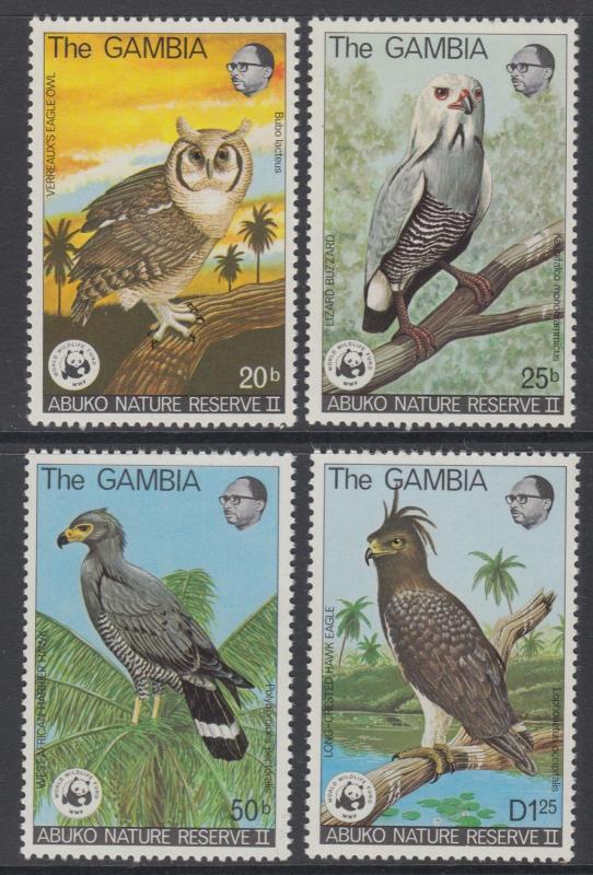 XG-BA022 GAMBIA IND - Wwf, 1978 Birds Of Prey, Owls, 4 Values MNH Set