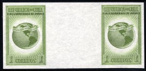 Cuba #368P, 1942 Globe, 1c imperf. plate proof in green, horizontal gutter pair