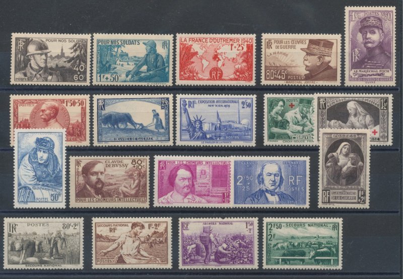 1940 France, Annata Completa - Year, 19 values - 19 stamps, MNH**