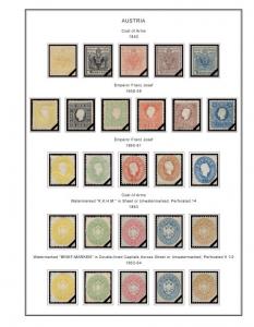 COLOR PRINTED AUSTRIA [CLASS] 1850-1937 STAMP ALBUM PAGES (53 illustrated pages)