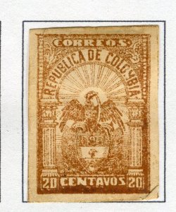 COLOMBIA; 1902 early Coat of Arms issue IMPERF fine Mint hinged 20c. value