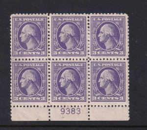 1918 Washington 3c Sc 530 MNH with original gum, XF Jumbo, plate block of 6 (AL