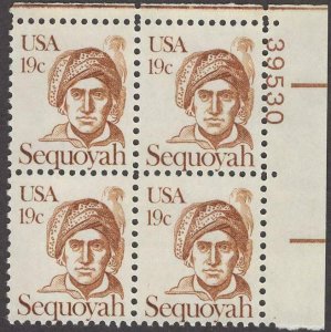 Scott # 1859 - US Plate Block Of 4 - Sequoyah Cherokee Leader - MNH -1980