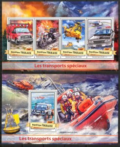 Togo 2017 Special Transport Motorcycles Cars Helicopters sheet + S/S MNH