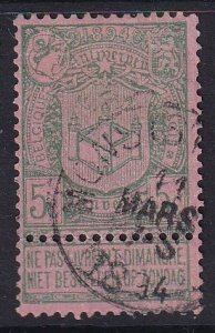 Belgium  #76  used 1894 Arms of Antwerp  5c with tab