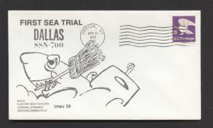 NAVAL COVER - USS DALLAS SSN-700 - 1st SEA TRIAL - DON WILSON CACHET