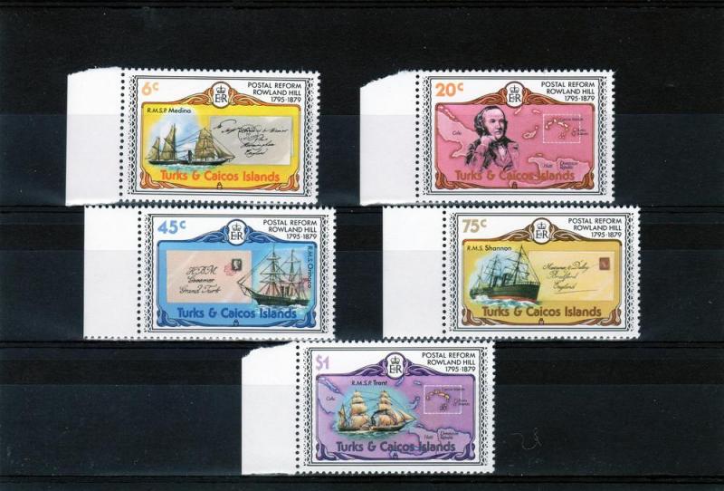 TURKS & CAICOS 1979 Sc# 391/5 SHIPS-ROWLAND HILL Set (5) MNH