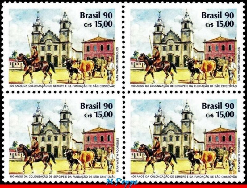 2296 BRAZIL 1990 COLONIZATION OF SERGIPE, CHURCHES, HORSE OX MI# 2394, BLOCK MNH