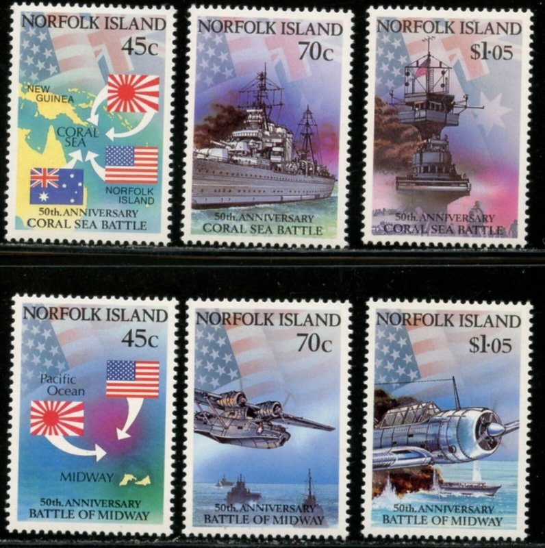 NORFOLK ISLAND Sc#520-525 1992 WWII Midway & Coral Sea Complete Set OG Mint NH
